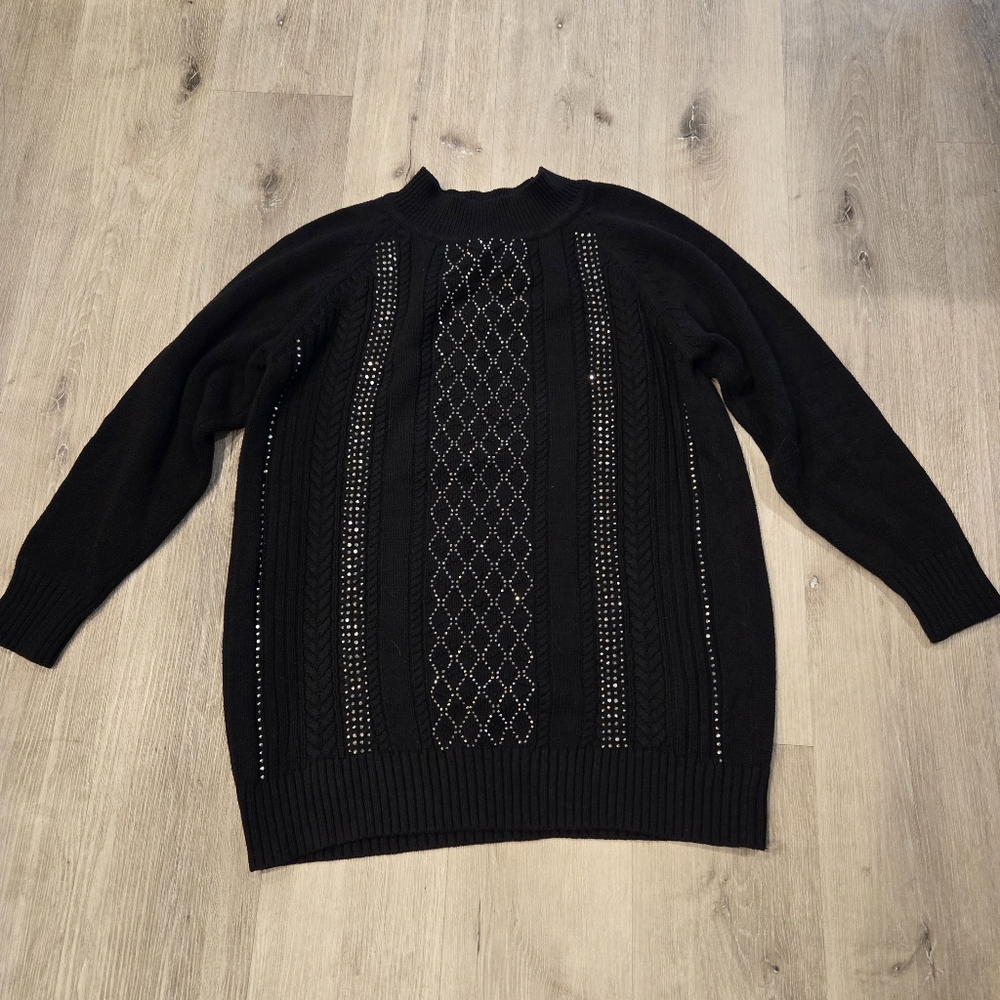 City Chic Black Mock Neck Studded Pullover Knit Sweater Size 18